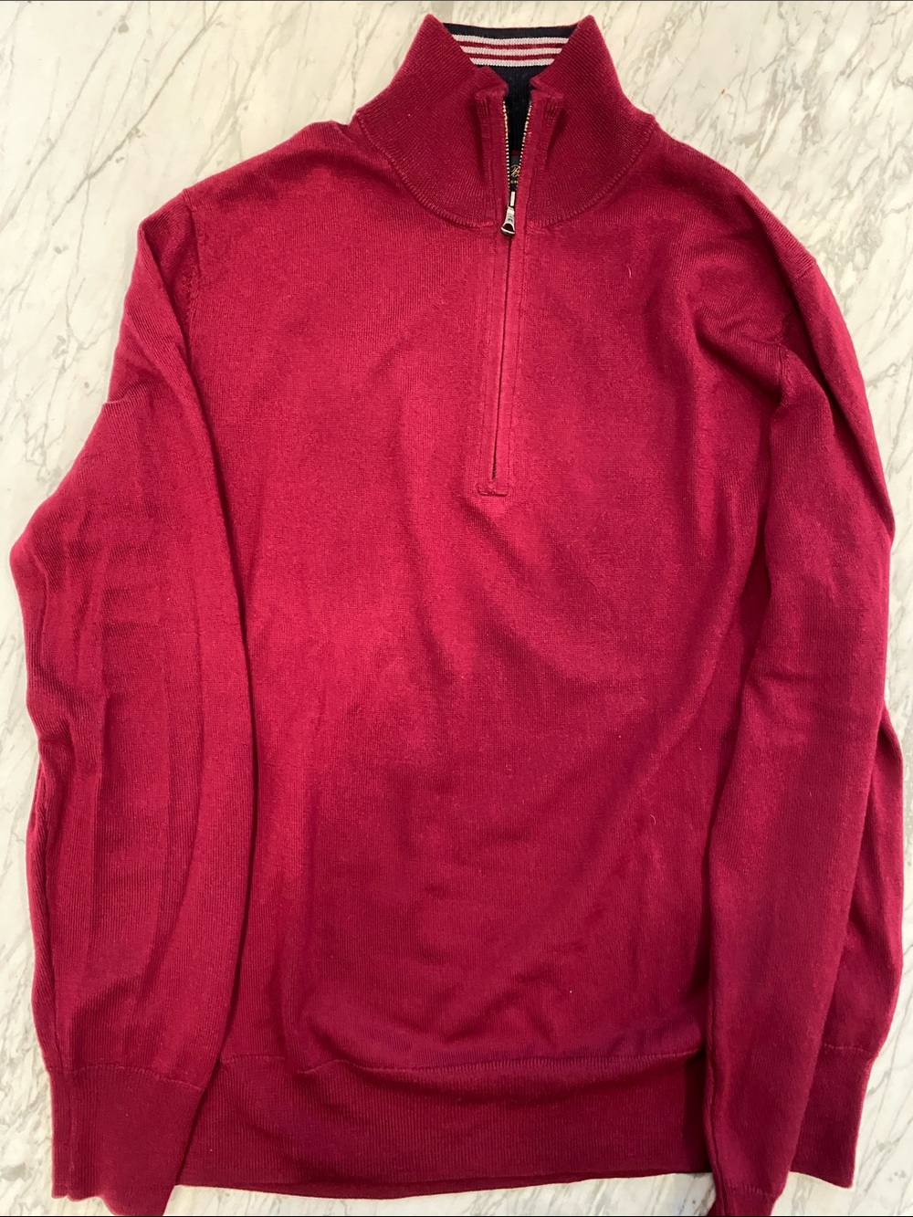 Brooks Brothers Men's Zip-Up Sweater in Berry Red, wine color, 100% merino wool